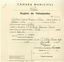 Registo de velocípede de marca Flecha, com o nº 3110, em nome de Estêvão Tojal de Oliveira e Silva, morador em Casal de Santo Estêvão, Praia das Maçãs.