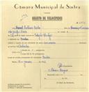Registo de velocípede com o nº 6799, em nome de Manuel António Bicho, morador em Queluz.