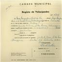 Registo de velocípede de marca Champion, com o nº 2712, em nome de Maria Monjardino Brito do Rio, moradora em Quinta de Cima, Pé da Serra.