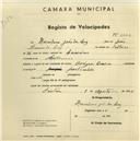 Registo de velocípede com o nº 2642, em nome de Herculano João da Luz, morador em Lameiras.
