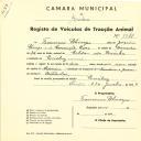 Registo de um veiculo de duas rodas tirado por um animal de espécie asinina destinado a transporte de mercadorias em nome de Francisco Policarpo, morador em Queluz.