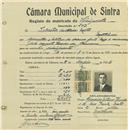 Registo de matricula de velocipedista em nome de Sebastião António Matos, morador em Montelavar, com o nº de inscrição 743.