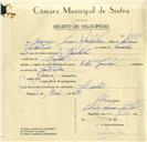 Registo de velocípede de marca Cicles Pombal, com o nº 10071, em nome de Joaquim Jesus Valentim, morador em Linhó.