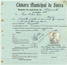 Registo de matricula de velocipedista em nome de Luís Pestana Lopes, morador no Cacém, com o nº de inscrição 766.