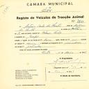 Registo de um veiculo de duas rodas tirado por um animal de espécie asinina destinado a transporte de mercadorias em nome de António Carlos dos Santos, morador no Mucifal.