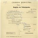 Registo de velocípede de marca Tagus, com o nº 2394, em nome de José Escobar Franco, morador em Queluz.