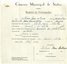Registo de velocípede de marca Zundap, com o nº 8780, em nome de António Rosa Antunes, morador em Lourel.