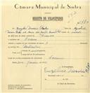Registo de velocípede com o nº 7470, em nome de Eusébio Dionísio Pulso, morador em Cacém.