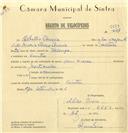 Registo de velocípede de com o nº 6663, em nome de Abílio Pereira, morador em Sintra.