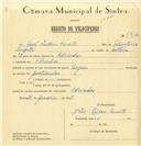 Registo de velocípede de marca Sagres, com o nº 7512, em nome de João Isidoro Duarte, morador em Odrinhas.