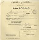 Registo de velocípede com o nº 1494, em nome de Sebastião Quirino Moreira, morador em Baratã.