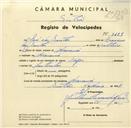 Registo de velocípede de marca Tagus, com o nº 3629, em nome de José dos Santos, morador em Massamá.