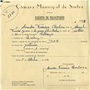 Registo de velocípede de marca Deka, com o nº 5980, em nome de Amadeu Ferreira Barbosa, morador em Queluz.