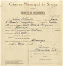 Registo de velocípede de marca Martano, com o nº 7935, em nome de António d'Almeida, morador em Albarraque.