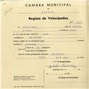 Registo de velocípede com o nº 1744, em nome de José da Graça, morador em Mem Martins.