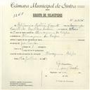 Registo de velocípede com o nº 4751, em nome de Epifânio Antunes Vicente, morador em Almargem do Bispo.