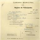 Registo de velocípede de marca Olympique, com o nº 2747, em nome de Joaquim Ângelo Resina, morador em Monte Santos.