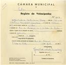 Registo de velocípede com o nº 3113, em nome de João Carlos de Freitas Teixeira Dinis, morador em Rua do Roseiral nº 9, S. Pedro de Sintra.