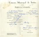 Registo de velocípede com o nº 8930, em nome de José Marques Fernandes, morador em Queluz.