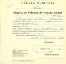 Registo de um veiculo de duas rodas tirado por dois animais de espécie muar e asinina destinado a transporte de mercadorias em nome de Luciano José da Silva, morador em Faião.