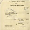 Registo de velocípede com o nº 2325, em nome de Manuel Alegre, morador em Casal da Junqueira.
