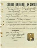 Registo de matricula de velocipedista em nome de Augusto Mercês Jordão, morador em Sintra, com o nº de inscrição 949.