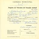 Registo de um veiculo de duas rodas tirado por um animal de espécie asinina destinado a transporte de mercadorias em nome de Custódio Araújo Duarte, morador na Várzea de Sintra.