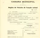 Registo de um veiculo de duas rodas tirado por um animal de espécie muar destinado a transporte de mercadorias em nome de José Simões, morador em Faião.