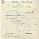 Registo de velocípede com o nº 4556, em nome de Joaquim Dionísio, morador em Rua da República nº 22, Queluz.