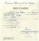 Registo de velocípede com o nº 8248, em nome de José da Cruz Braga, morador em Sintra.