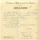 Registo de velocípede com o nº 7455, em nome de José Domingues, morador em Casais da Cabrela.