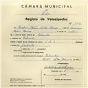 Registo de velocípede de marca L.R.S., com o nº 3984, em nome de Anselmo Mateus Leitão Caroço, morador em Cabecinha.