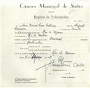 Registo de velocípede de marca Nacional, com o nº 8661, em nome de Vasco Manuel Soares Antunes, morador em Rio de Mouro.