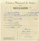 Registo de velocípede de marca Atlas, com o nº 8336, em nome de José Rosa Gonçalves, morador em Queluz.