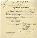 Registo de velocípede de marca Toman, com o nº 1854, em nome de Germano Manuel Bento, morador em Arméz.