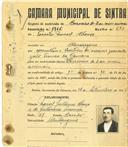 Registo de matricula de carroceiro 2 ou mais animais em nome de Torcato Manuel Chança, morador em Almoçageme, com o nº de inscrição 1766.