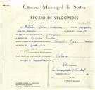Registo de velocípede de marca Famel-Rex, com o nº 9436, em nome de António Aires Moreira, morador em Ribeira de Sintra.