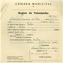Registo de velocípede de marca Raio, com o nº 4105, em nome de Eduardo Francisco da Silva, morador em Sintra.
