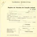 Registo de um veiculo de duas rodas tirado por dois animais de espécie asinina destinado a transporte de mercadorias em nome de António Vicente, morador na Ulgueira.