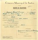 Registo de velocípede com o nº 6972, em nome de Joaquim Manuel Domingos, morador em Areias.