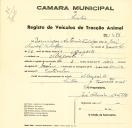 Registo de um veiculo de duas rodas tirado por dois animais de espécie bovina destinado a transporte de mercadorias em nome de Domingos António Fidalgo, morador em Magoito.