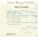 Registo de velocípede com o nº 8543, em nome de Manuel Correia de Almeida, morador em Avª Cândido dos Reis nº 9, Belas.