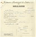 Registo de velocípede com o nº 5295, em nome de João Tavares, morador em Agualva.