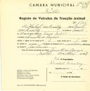 Registo de um veiculo de duas rodas tirado por um animal de espécie muar destinado a transporte de mercadorias em nome de Herbert von Breisky, morador na Quinta da Piedade.