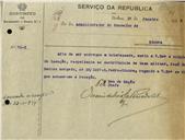 Ofício dirigido ao Administrador do Concelho de Sintra, proveniente do Chefe do Distrito de Recrutamento e Reserva nº 1, solicitando a entrega do titulo de isenção da taxa militar ao contribuinte José dos Santos Morgado.