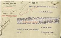 Ofício dirigido ao Administrador do Concelho de Sintra, proveniente do Inspetor Geral dos Serviços de Fiscalização de Géneros Alimentícios, referente ao mandado de levantamento de sequestro de cevadinha, de S. Ribeiro, Lda, morador no largo Afonso de Albuquerque, nº 19/22, da Vila de Sintra.