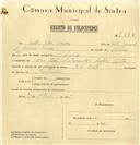 Registo de velocípede de marca V.N. Mota, com o nº 7878, em nome de Vítor José Névoa, morador em Rua José Antunes dos Santos, Sintra.