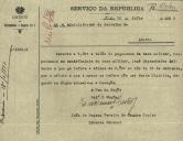 Ofício do Tenente Coronel do Distrito de Recrutamento e Reserva nº 1, João de Passos Pereira de Castro Júnior, ao Administrador do Concelho de Sintra, referente ao pagamento da taxa militar de José Castanheira Saldanha.