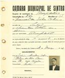 Registo de matricula de velocipedista em nome de Manuel da Silva Oliveira, morador em Sintra, com o nº de inscrição 2160.