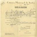 Registo de velocípede com o nº 5992, em nome de José Bernardo, morador em Queluz.